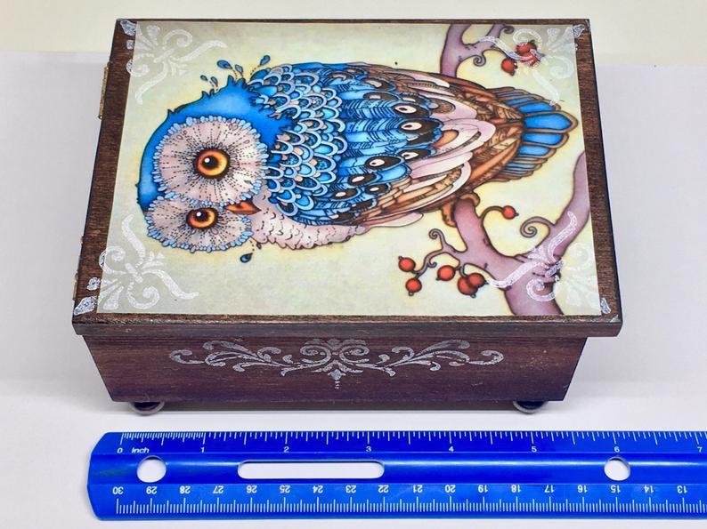 Personalized Majestic Owl Jewelry Box with Mirror & Drawer